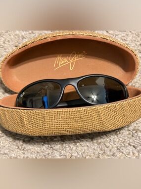 Ray-Ban Black Frame Sunglasses with Dark Lenses and Maui Jim Case